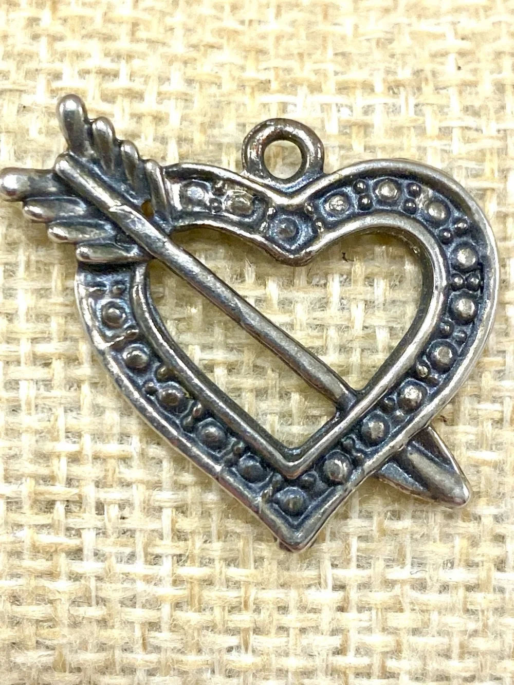 Vintage Silver-Tone Heart and Arrow Pendant Charm